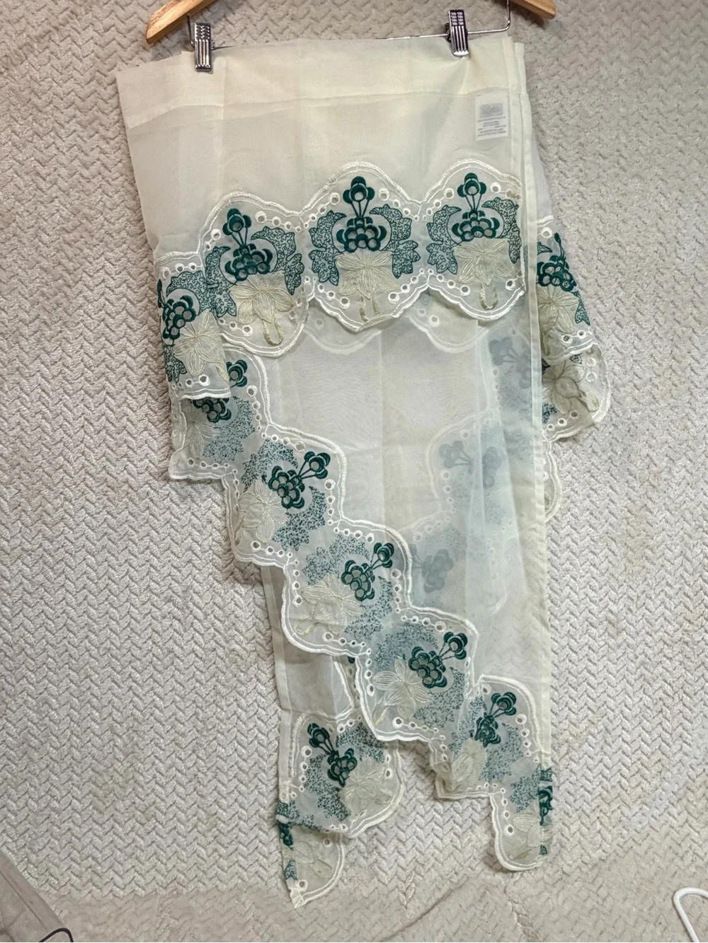 VTG JCPenney Dark Jade Embroidered Swag & Tier Curtain Set Cottagecore 70x38/36